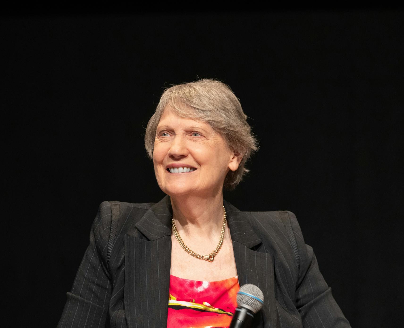 The right honourable Helen Clark seated to discuss health security at ANU