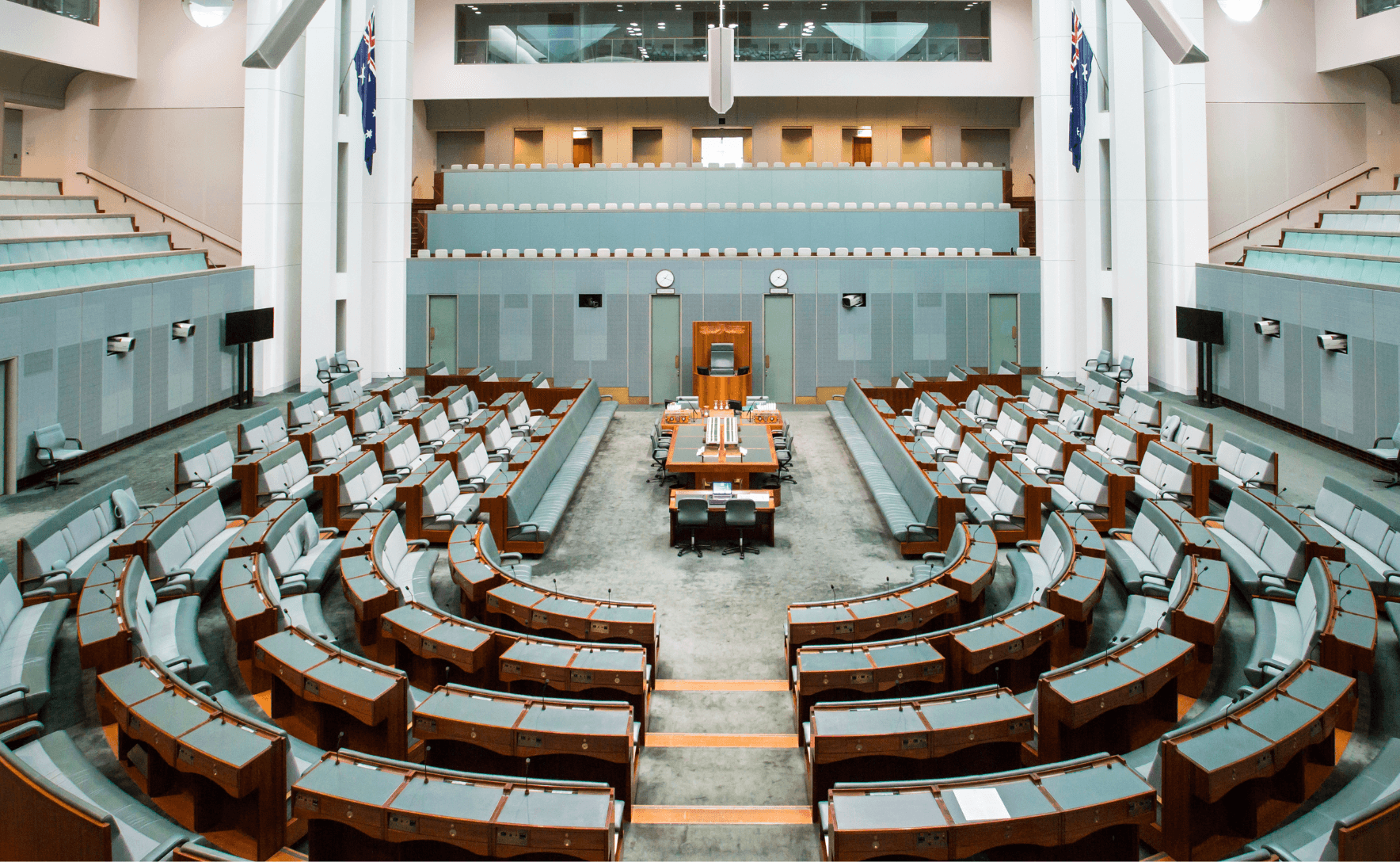 Empty seats in the House of Representatives at Canberra's Parliament House.