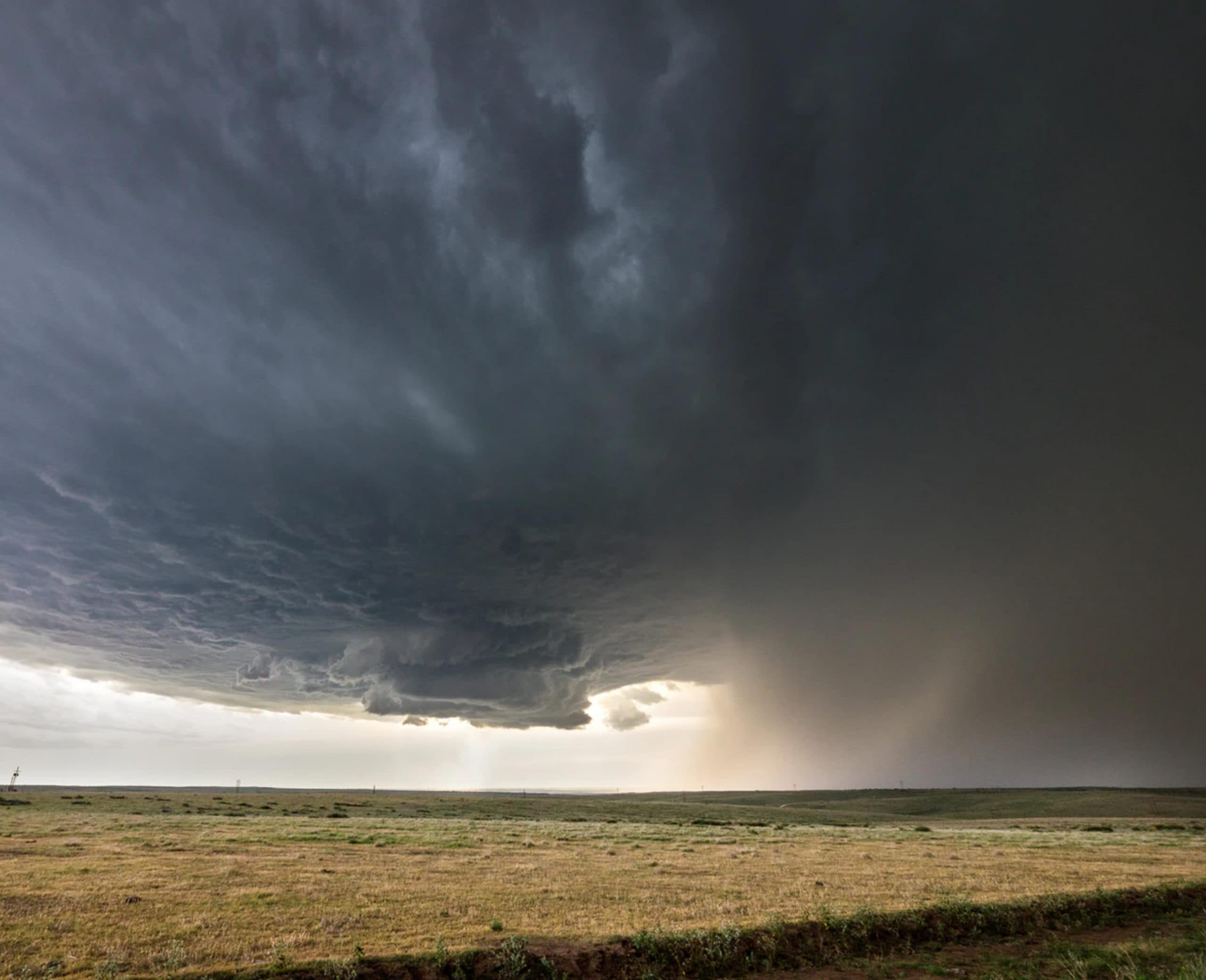 landcsape of grass with dark low lying clouds covering the sky