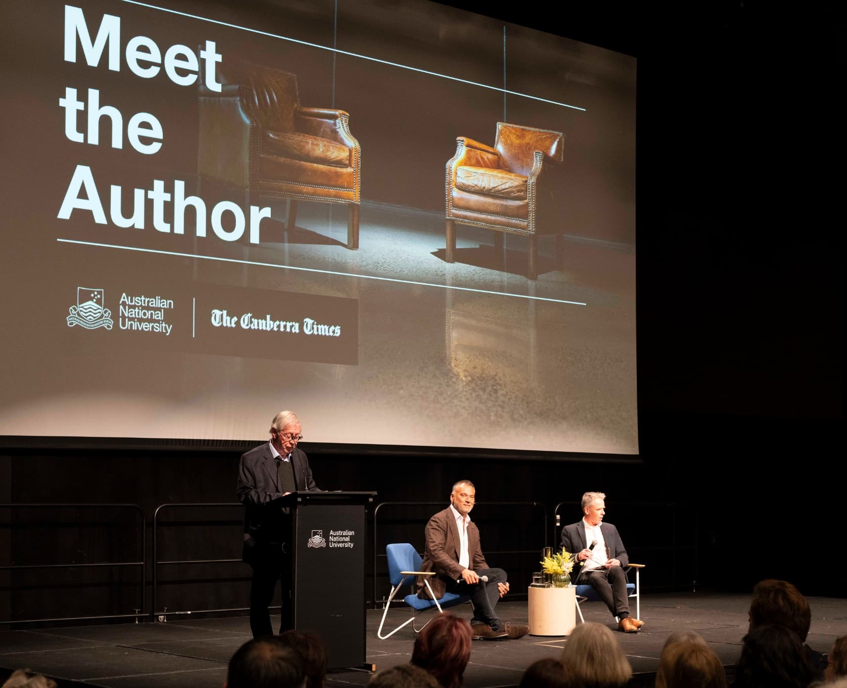 Stan Grant and Mark Kenny on stage at The Australian National University