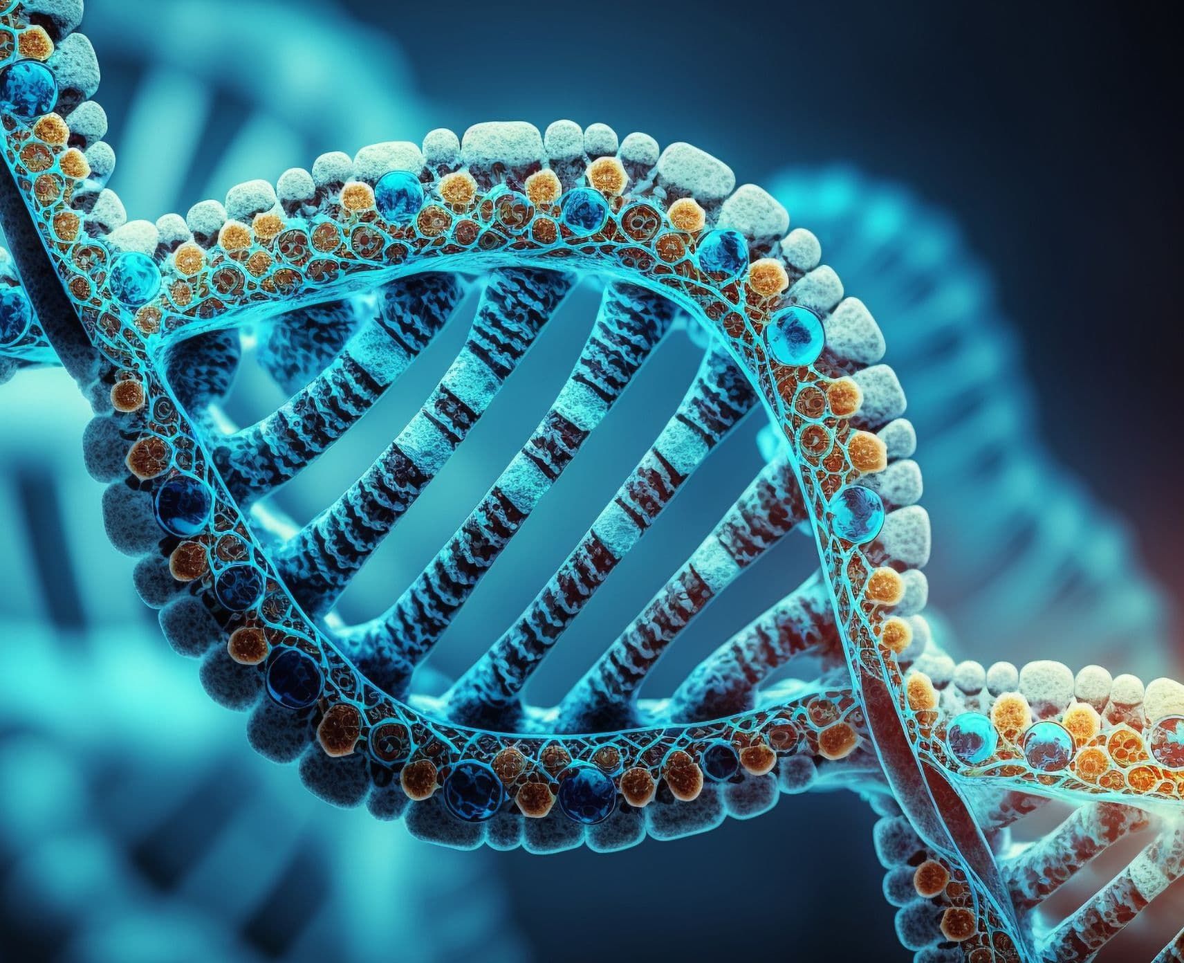 A strand of human DNA details viewed under the microscope.