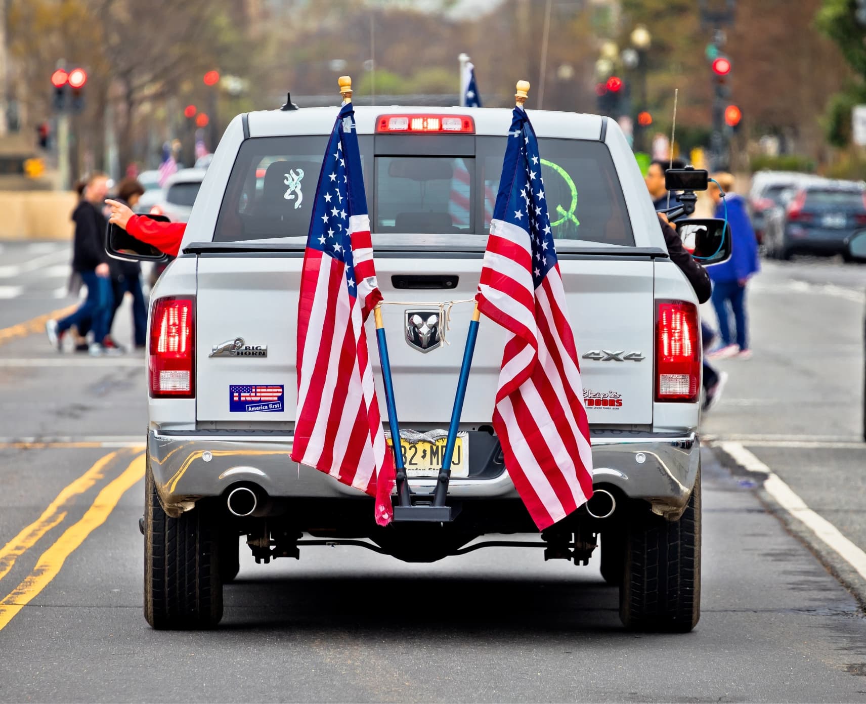 US election: Donald Trump 2024 presidential nomination supporter's car rallies through National Mall, Washington.