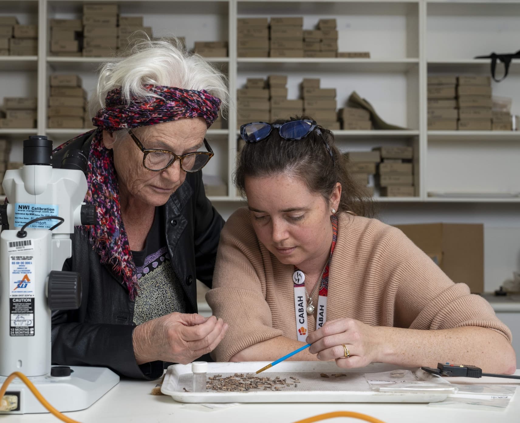 Professor Sue O’Connor (left) and Dr Shimona Kealy inspect samples unearthed on Timor Island