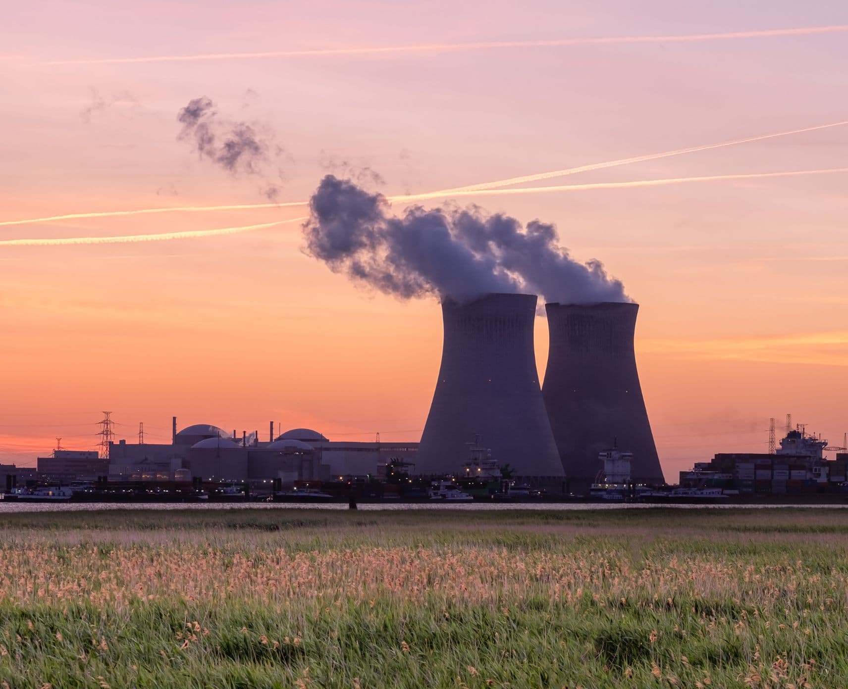 Nuclear reactor at sunset