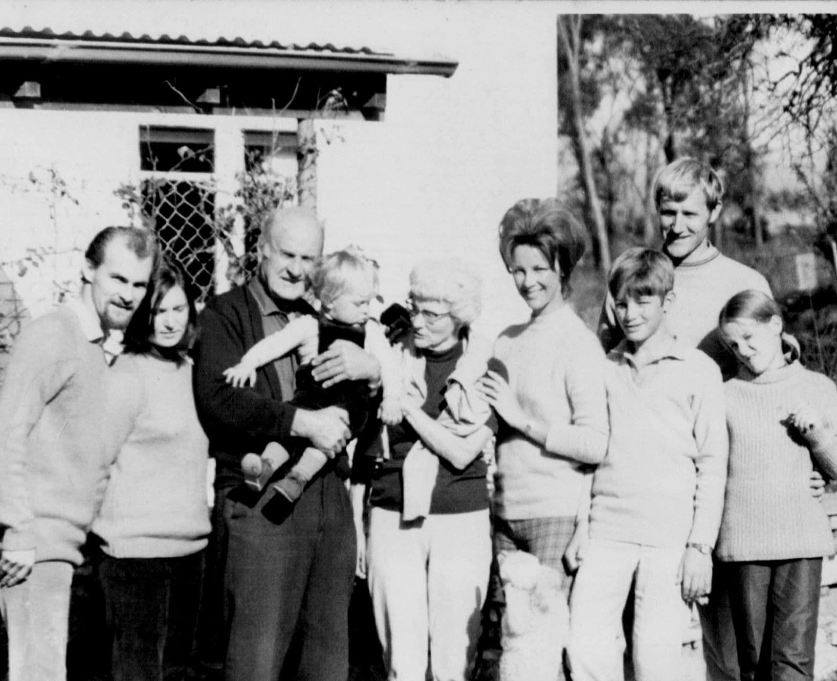 Black and white image of family