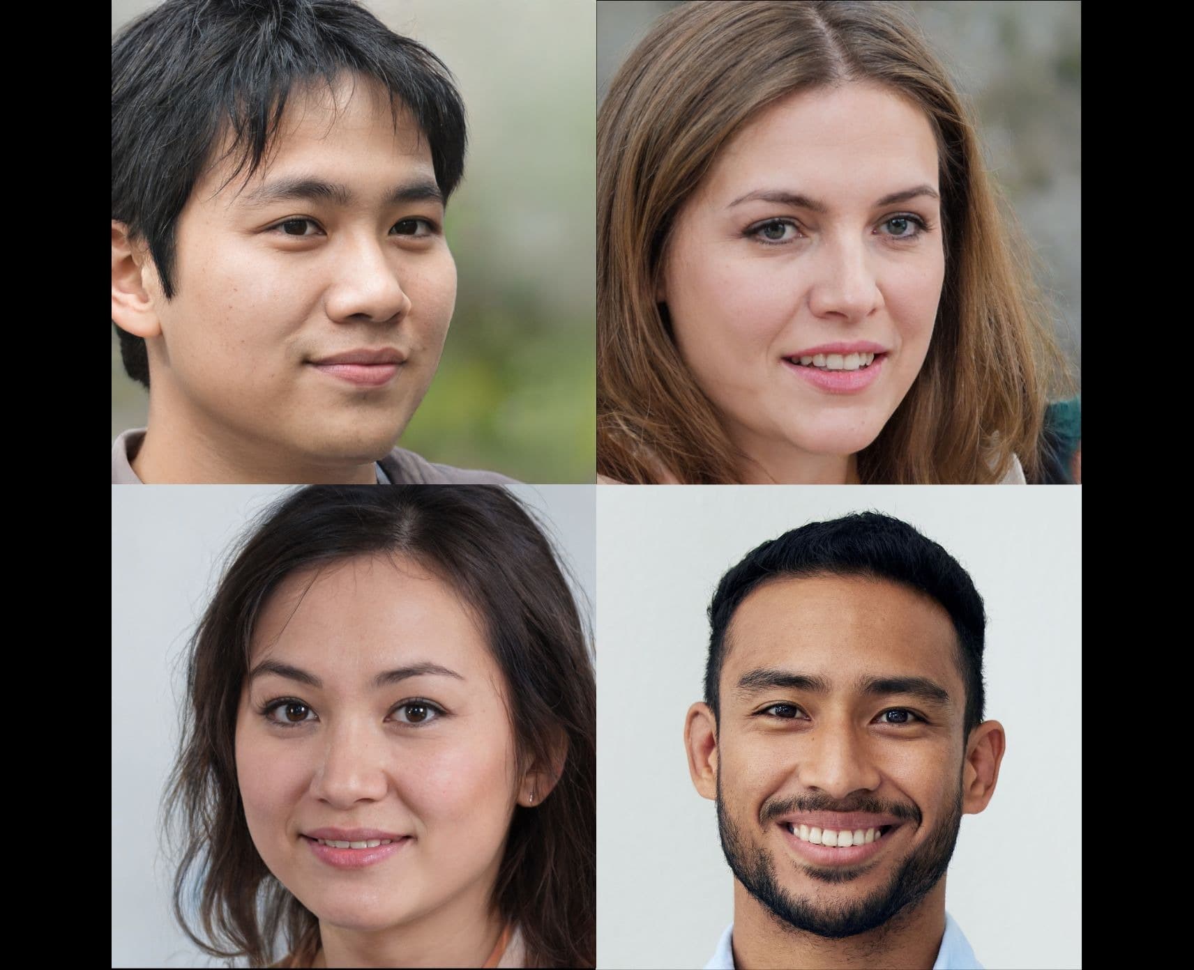 Passport-style photos of two men and two women.