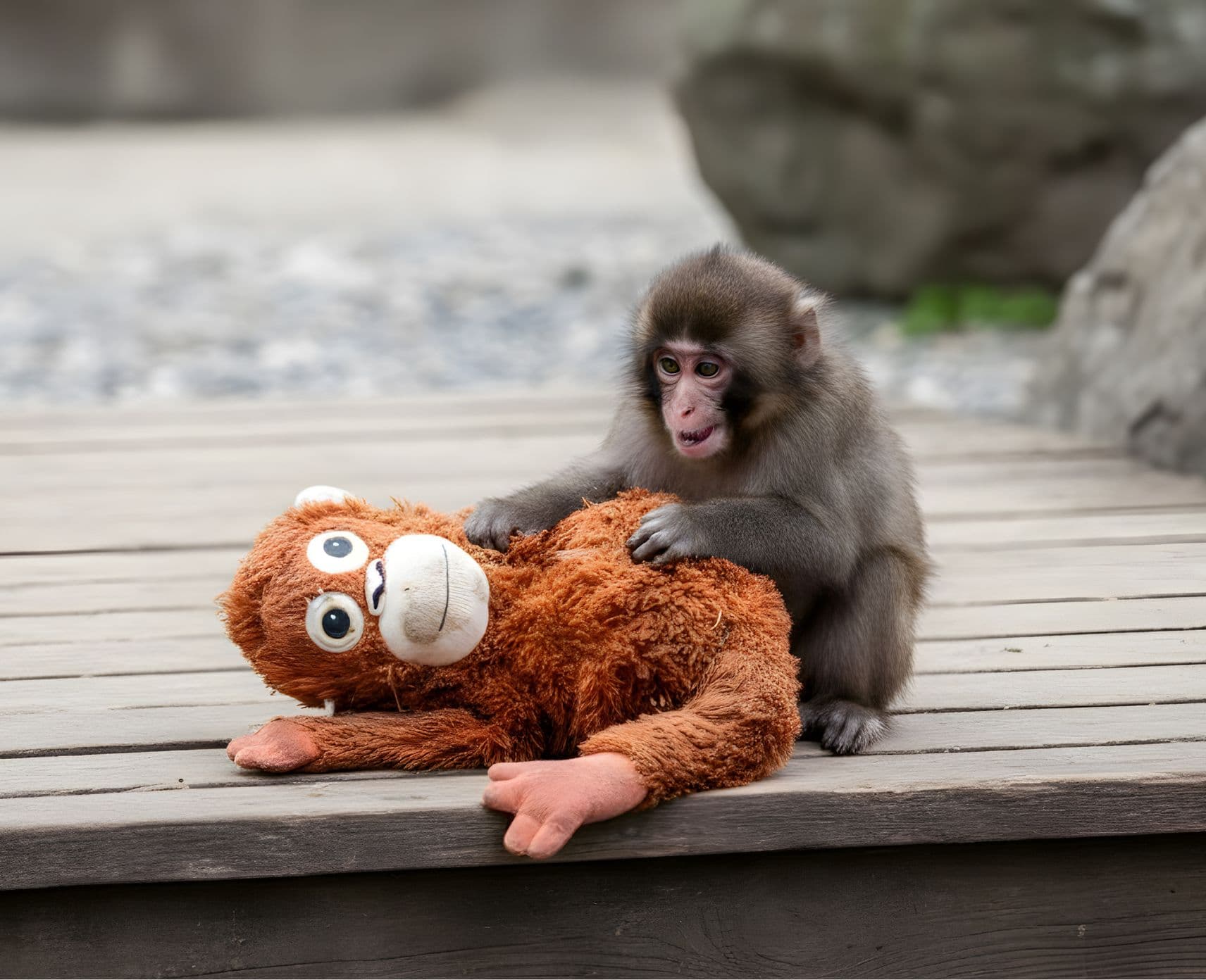 Monkey with toy orangutan