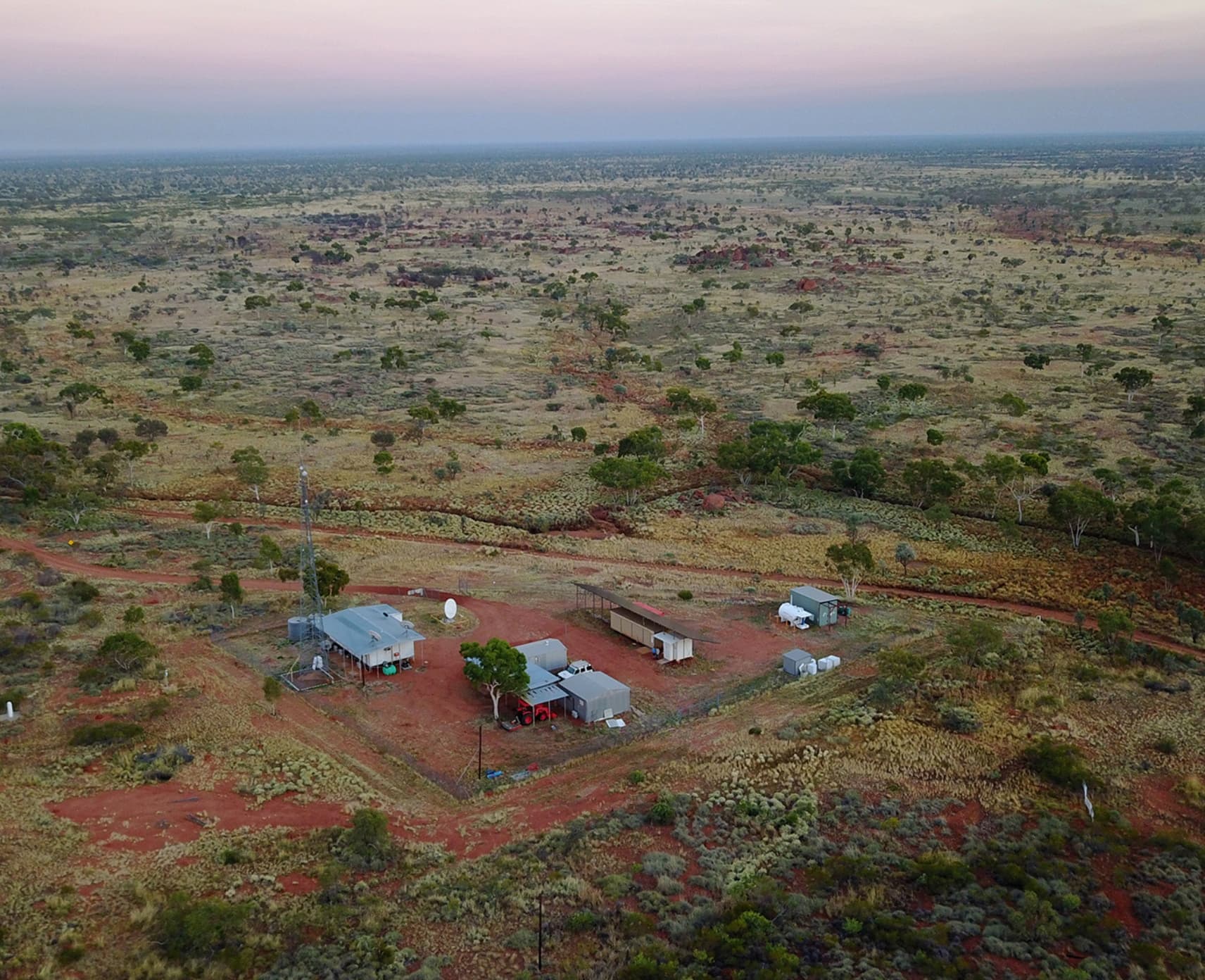 An aerial view of the Warramunga Seismic and Infrasound Research Station in the Australian outback.