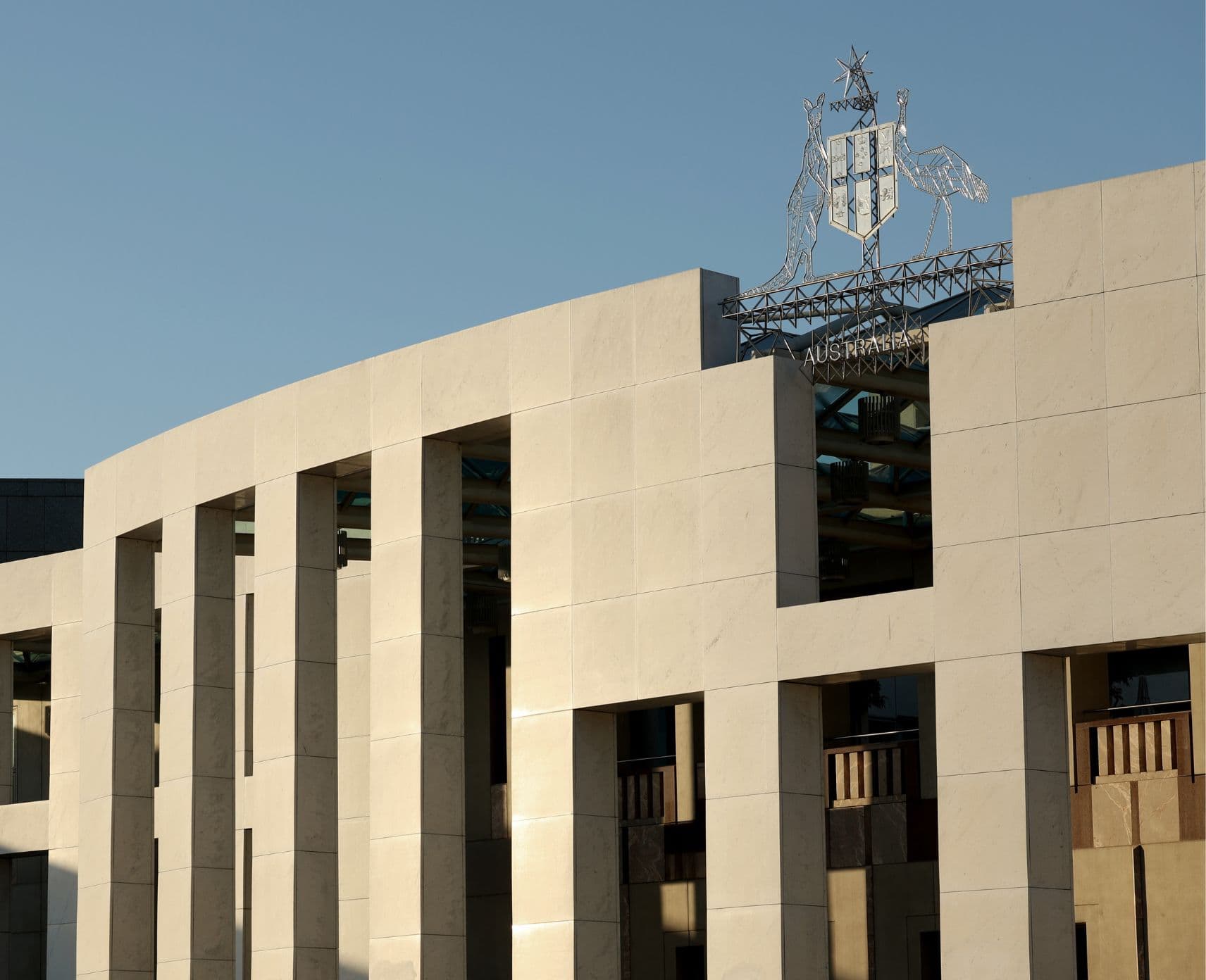 The exterior of Parliament House, Canberra.