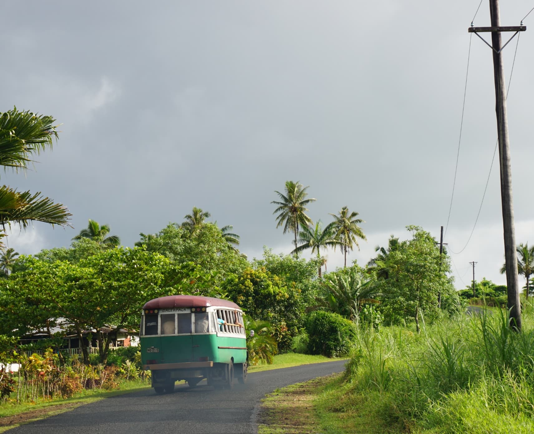 a bus on road in Samoa