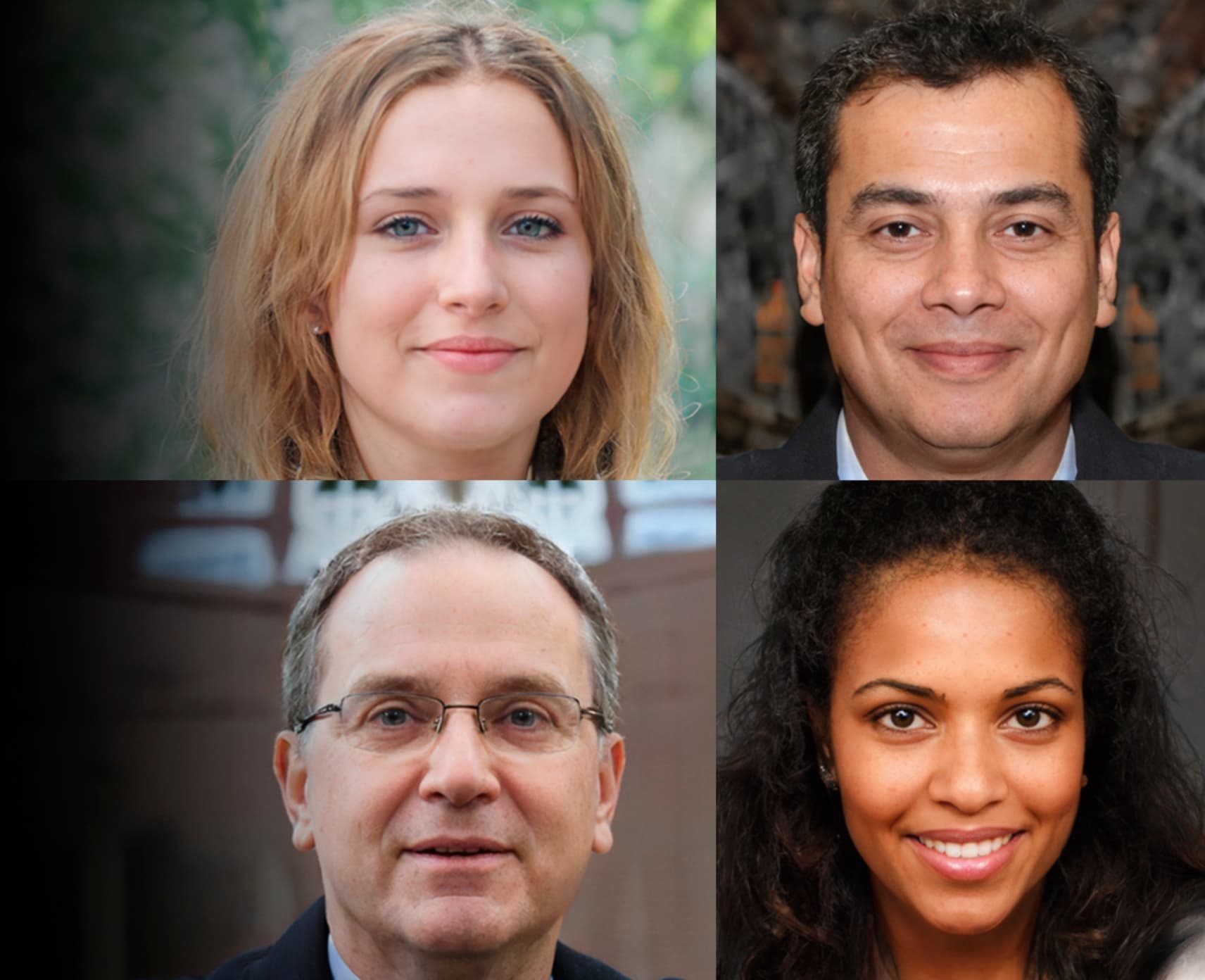 A montage of AI-generated faces of two men and two women.