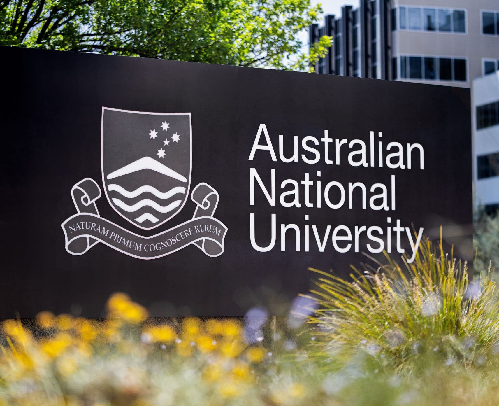 A sign that reads 'Australian National University'.