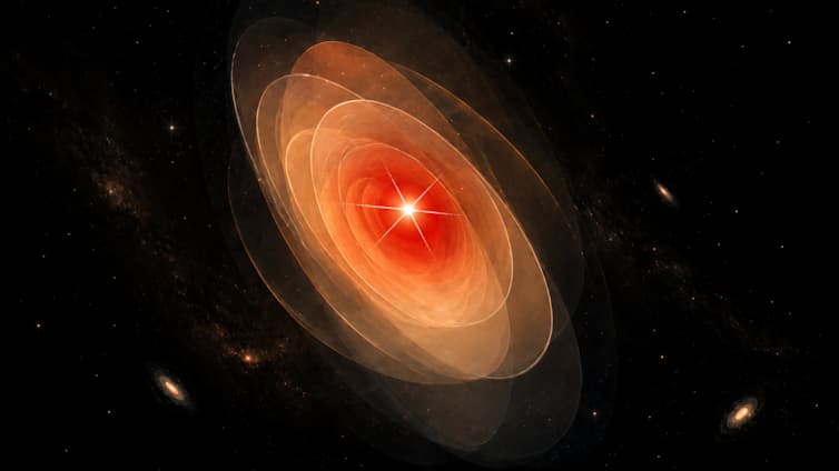 An artist’s impression of a little red dot in the early Universe