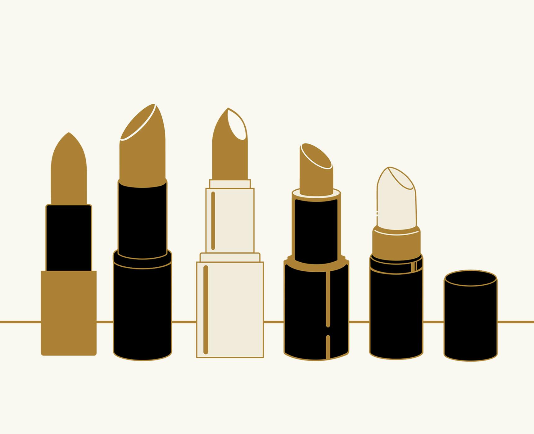 Illustration of various lipsticks, representing dupes