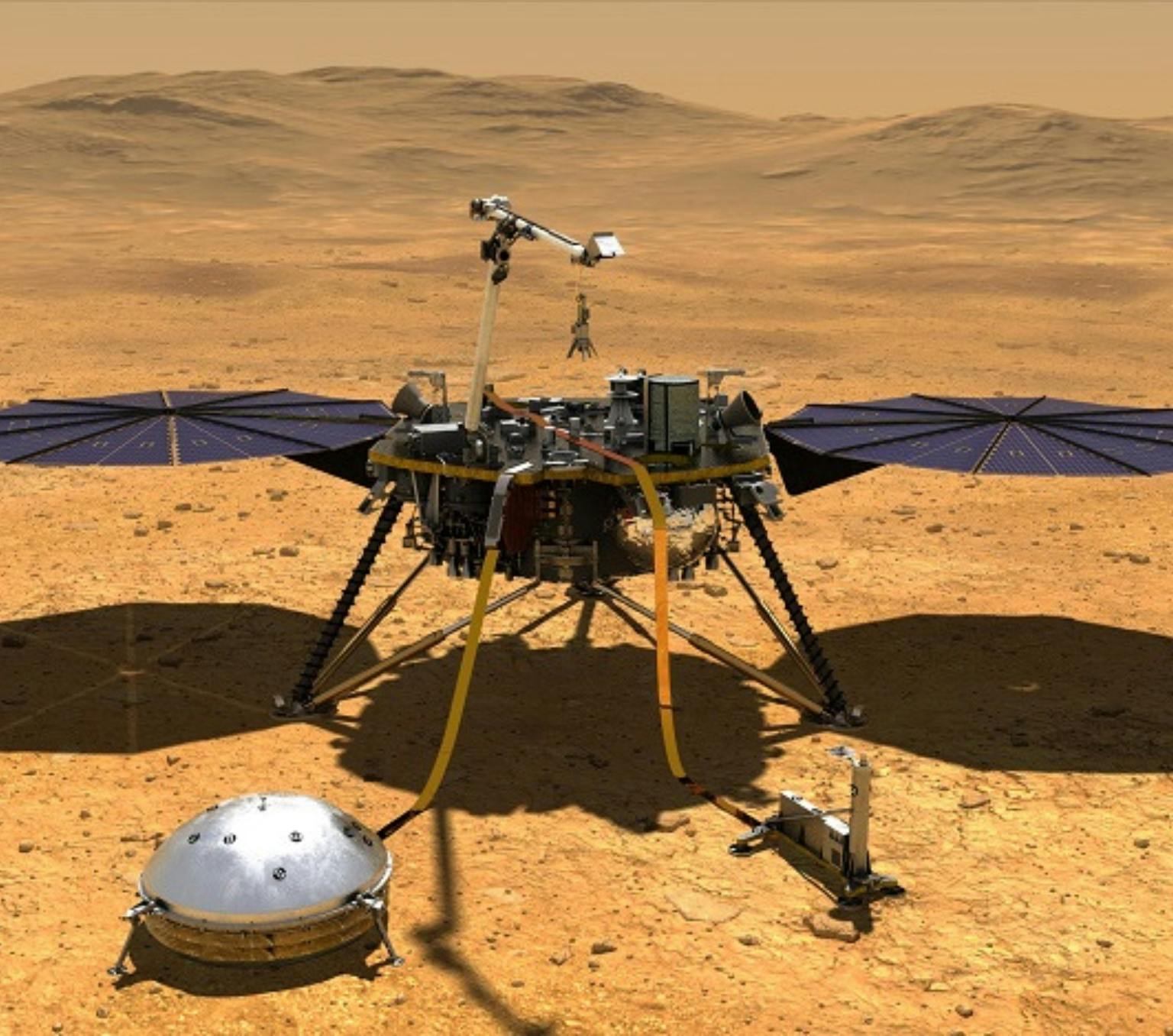 An illustration of NASA's InSight spacecraft on Mars. Photo: NASA/JPL-Caltech