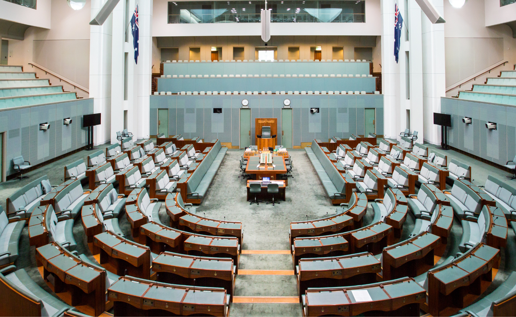 Empty seats in the House of Representatives at Canberra's Parliament House.