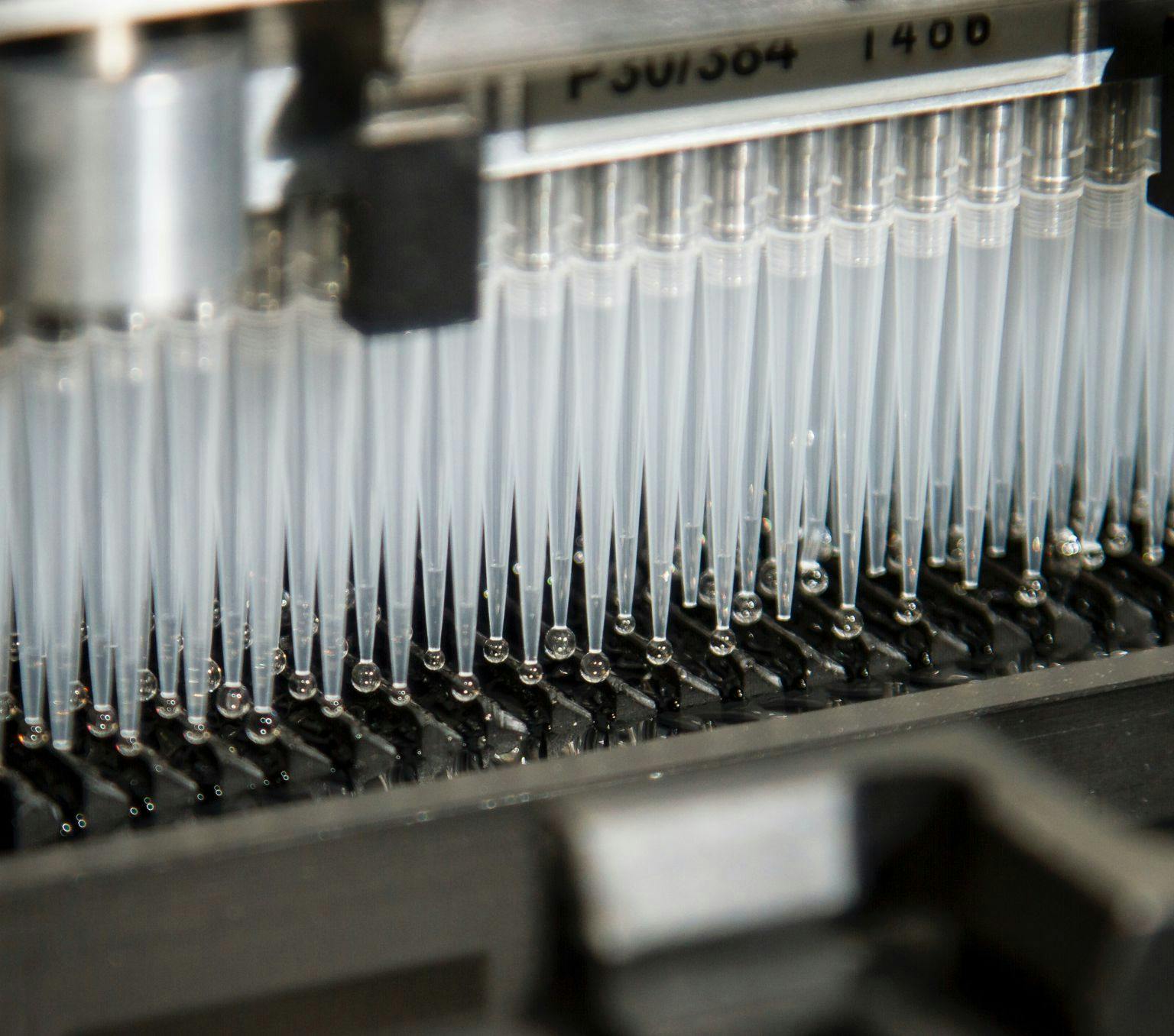 Rows of pipette tubes inside a laboratory.