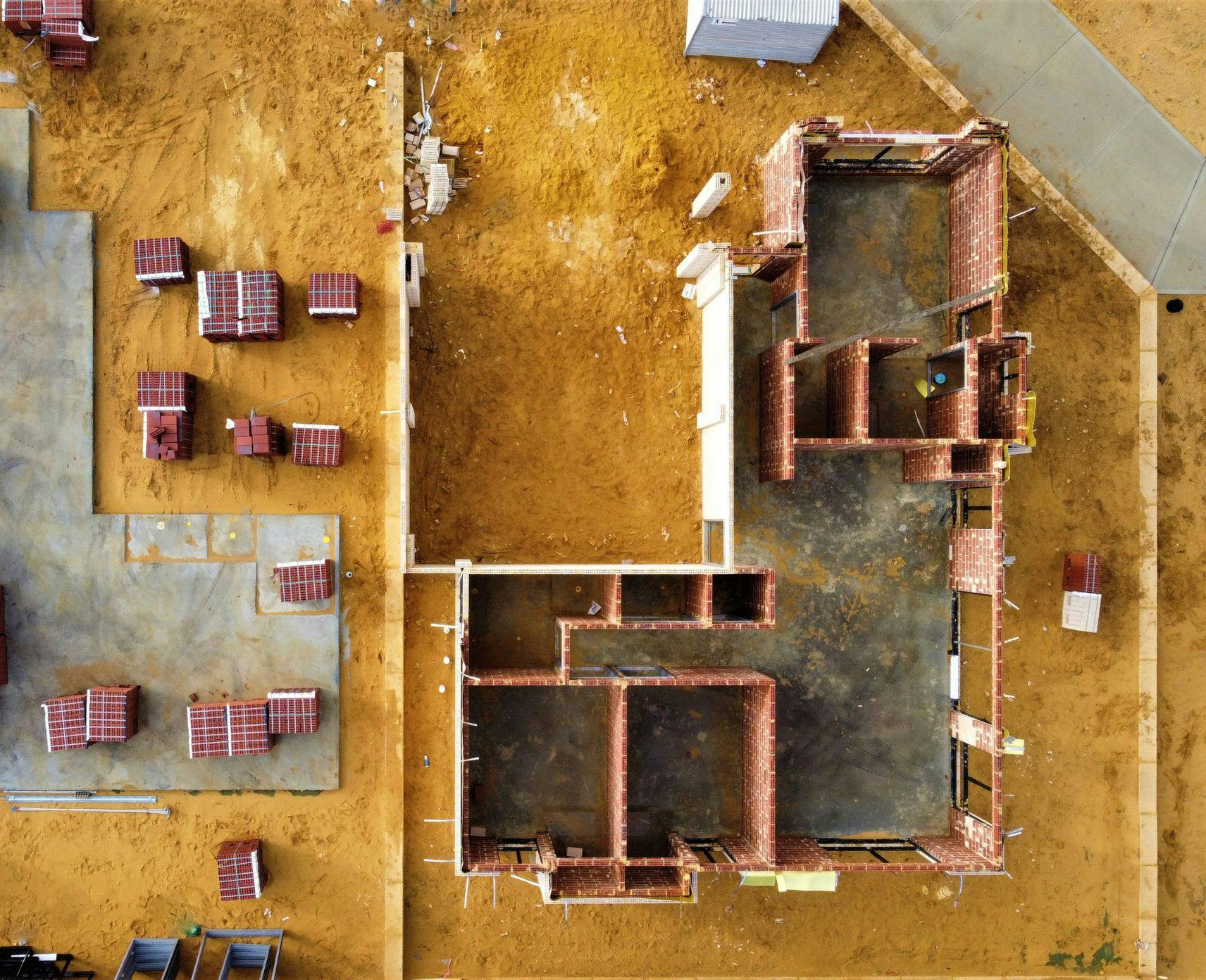 Aerial view of an empty housing construction site