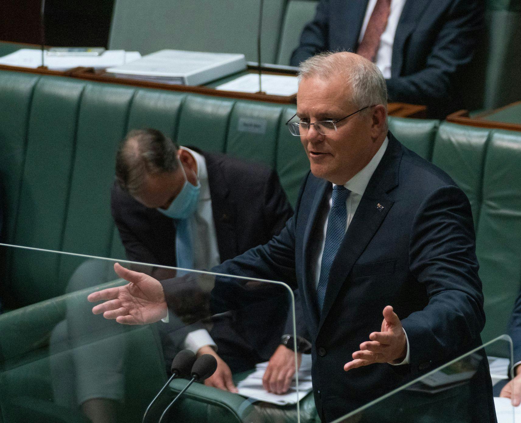 Prime Minister Scott Morrison speaking during Question Time in the House of Representatives
