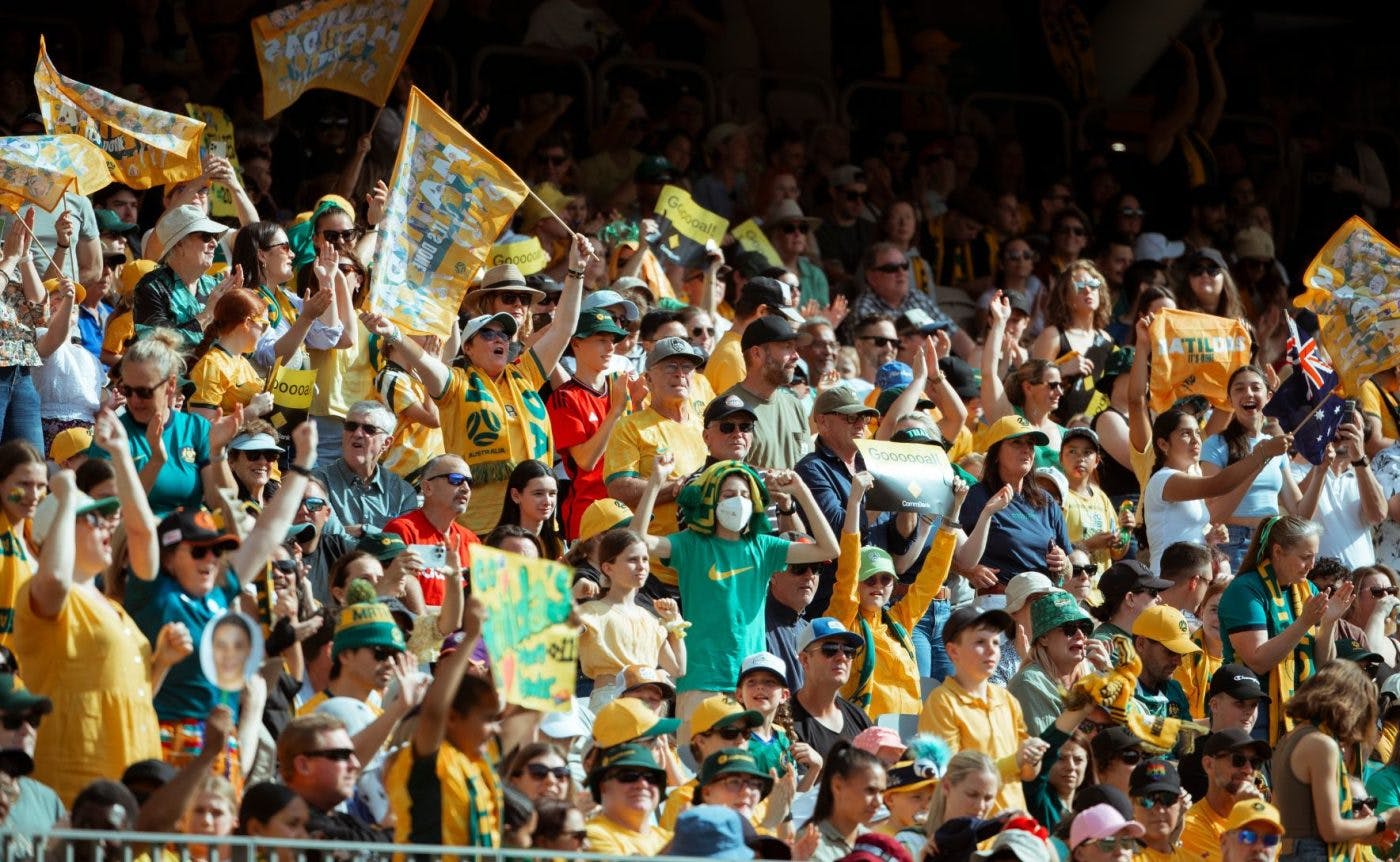 Crowd cheering on the Matildas.